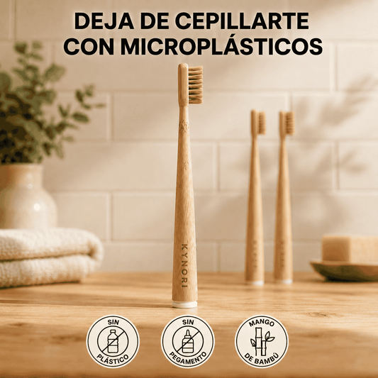Cepillo de dientes de bambú KYNORI sin plástico ni pegamento, alternativa sostenible para reducir microplásticos en la higiene bucal
